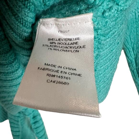 Parker Hampton Teal Blue Colorblock Tie Hem Crewneck Sweater Size Large - Picture 9 of 11